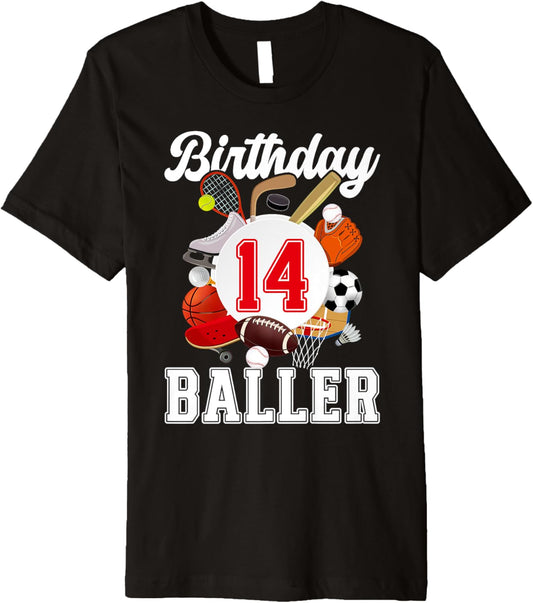 14th Birthday Sports Birthday Party Fourteen Year Old Boy Premium