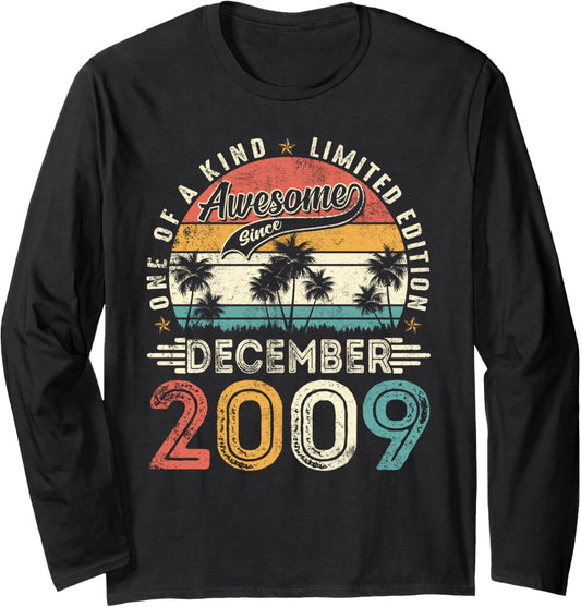 16 Years Old Vintage December 2009 Retro 16th Birthday Boys Long Sleeve